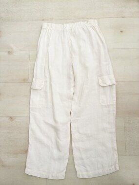 Vintage California Threads Off-White 100% Linen Cargo Pants Hari Casuals Small